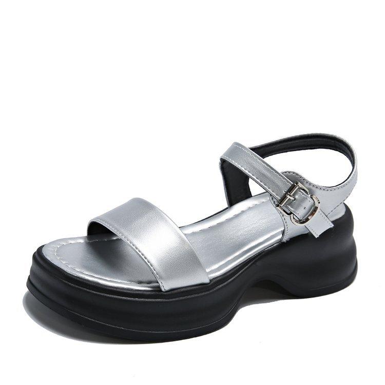 

French word with small muffin platform silver sandals women s 2025 new high-heeled leather Roman sandals 40 серебряный