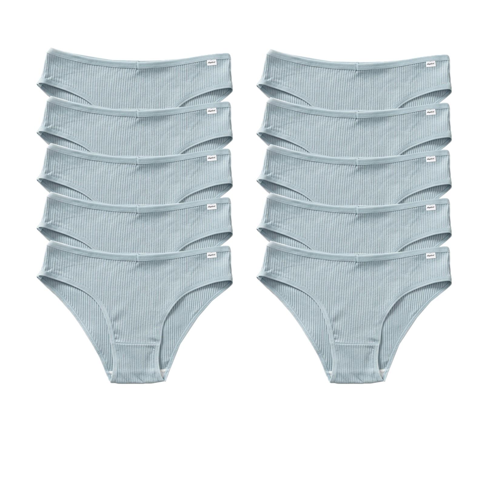 Women s Color Underwear Mid-Waist Breathable High Elastic Comfortable Women s Briefs 10 Pairs XL синий