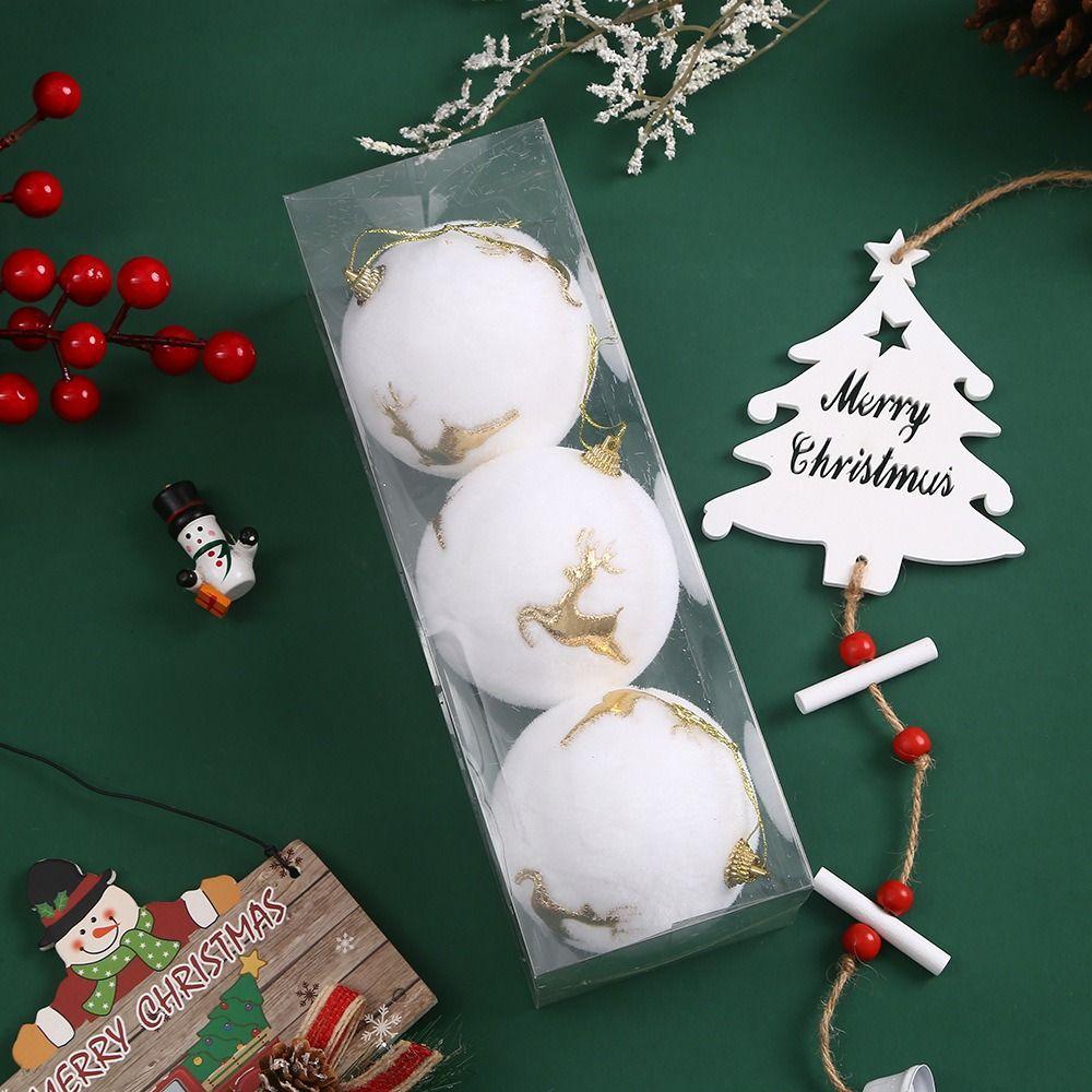 

3pcs White Gold Christmas Hanging Balls 8cm Xmas Tree Ornaments Holiday Festival Decor Style 2