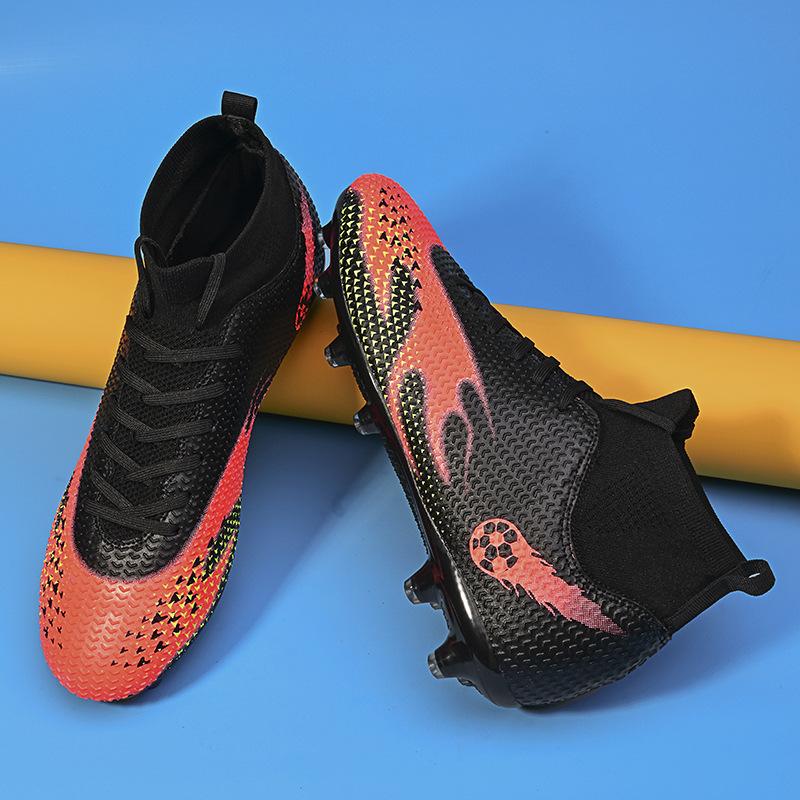 Football Shoes High Top Socks Shoes Boys and Girls Length Nailed Leather Foot Youth Sports Football Shoes