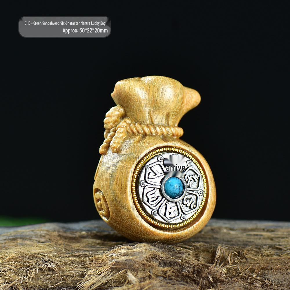 Green and Red Sandalwood Six-Character Mantra Spinner Pendant - DIY Car Accessory & Couple s Charm.