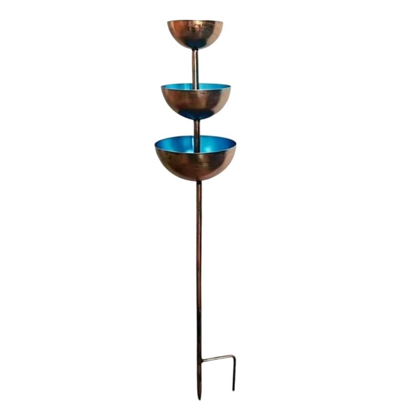 Metal Bird Bath Stake with Three Bowls for Garden Use, Rainwater Water Rest for Birds and Butterflies on Open Lawn
