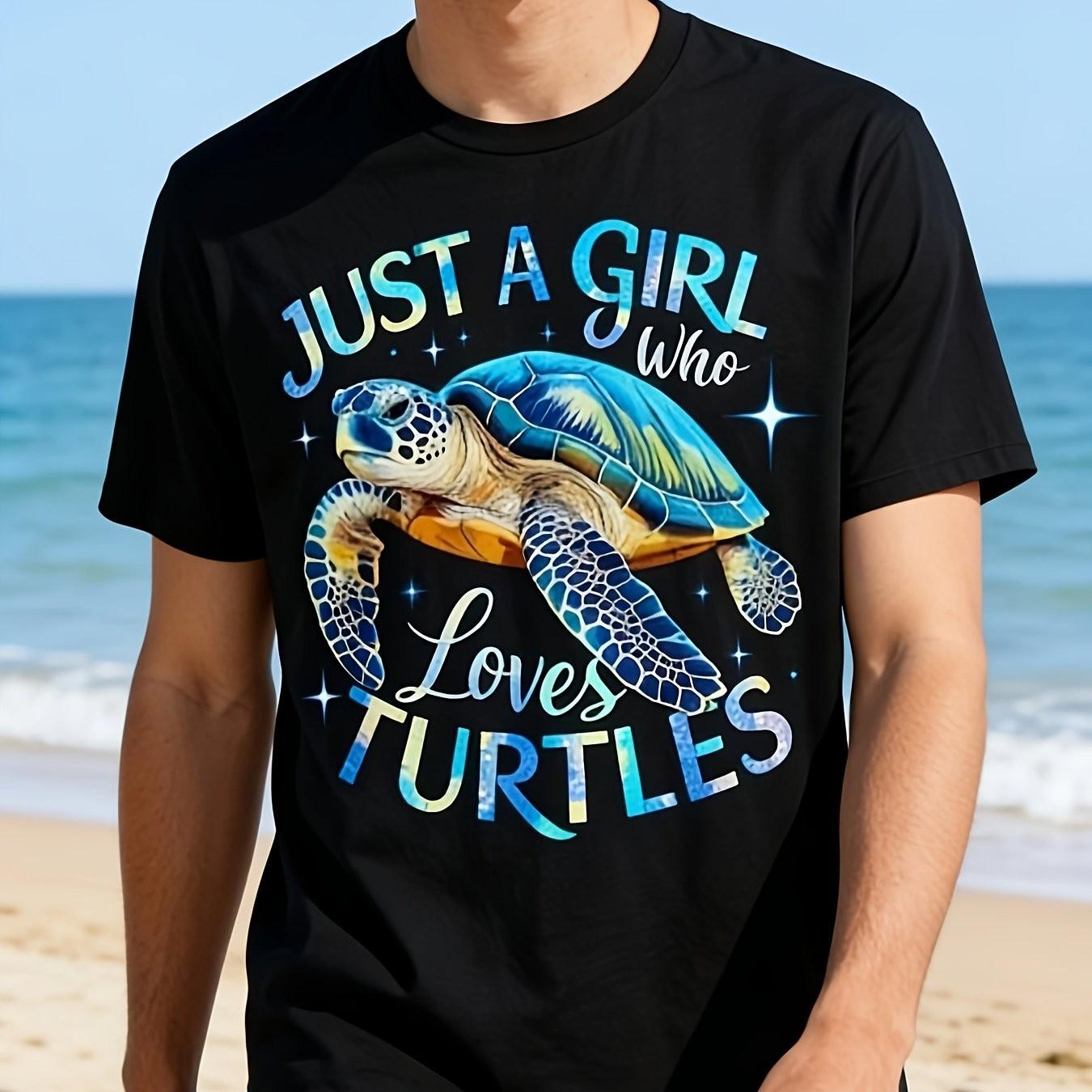 

Просто девушка, которая любит черепах, с графическим принтом, мягкая, дышащая хлопковая повседневная футболка для женщин S