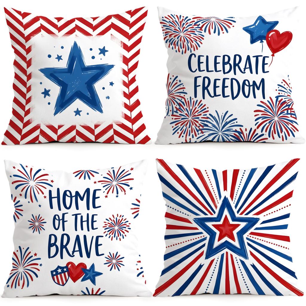 1/4pcs American Independence Day Theme Cushions Pillowcase Polyester Cushion Cover Throw Pillow Pillowcover Home Car Sofa Decor