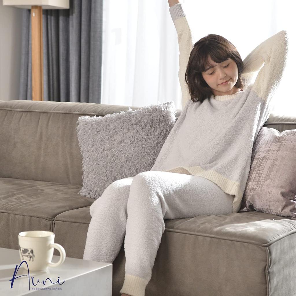 Aunii Long Sleeve Fluffy Pajama Perfect for Fall and Pullover and Perfect for Relaxing at Casual Solid Marshmallow Pastel 02110005 Women's Set,