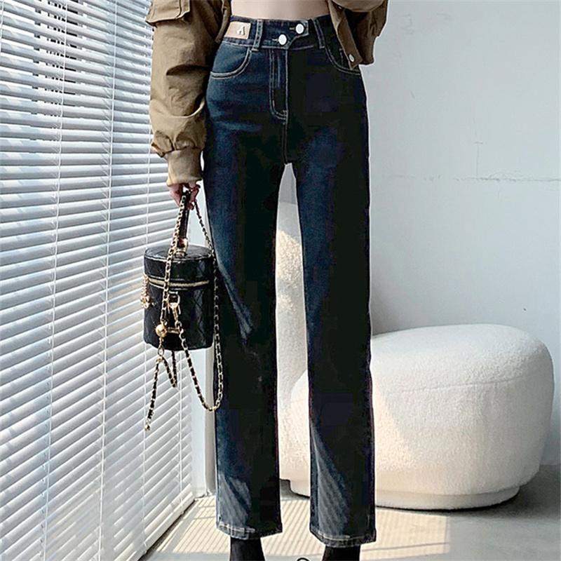 Autumn Winter High Waist Popular Ladies Trousers Simple Daily Thicken Warm Streetwear Stretch Straight pants Vintage Jeans Women
