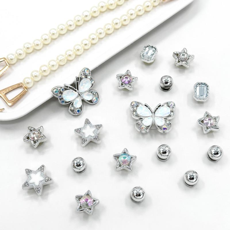 20 szt. Modny Zestaw Ozdób do Butów Akcesoria Klamra do Butów z Dziurkami Diament Motyl Gwiazda Perła Łańcuszek DIY Dekoracje na Buty Prezent dla Dziewczynek