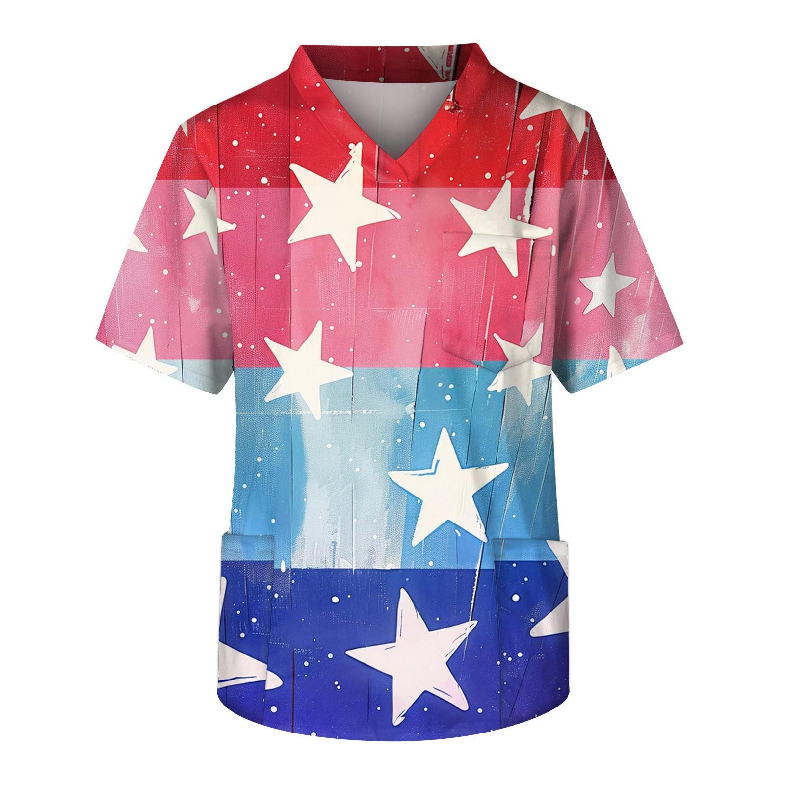 

Мужская модная рабочая одежда с v-образным вырезом, короткими рукавами и карманами, топы с принтом ко Дню независимости и рабочая одежда