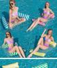 Portable Foldable PVC Striped Water Lounge Chair with Hanging Net - Single Inflatable Floating Bed