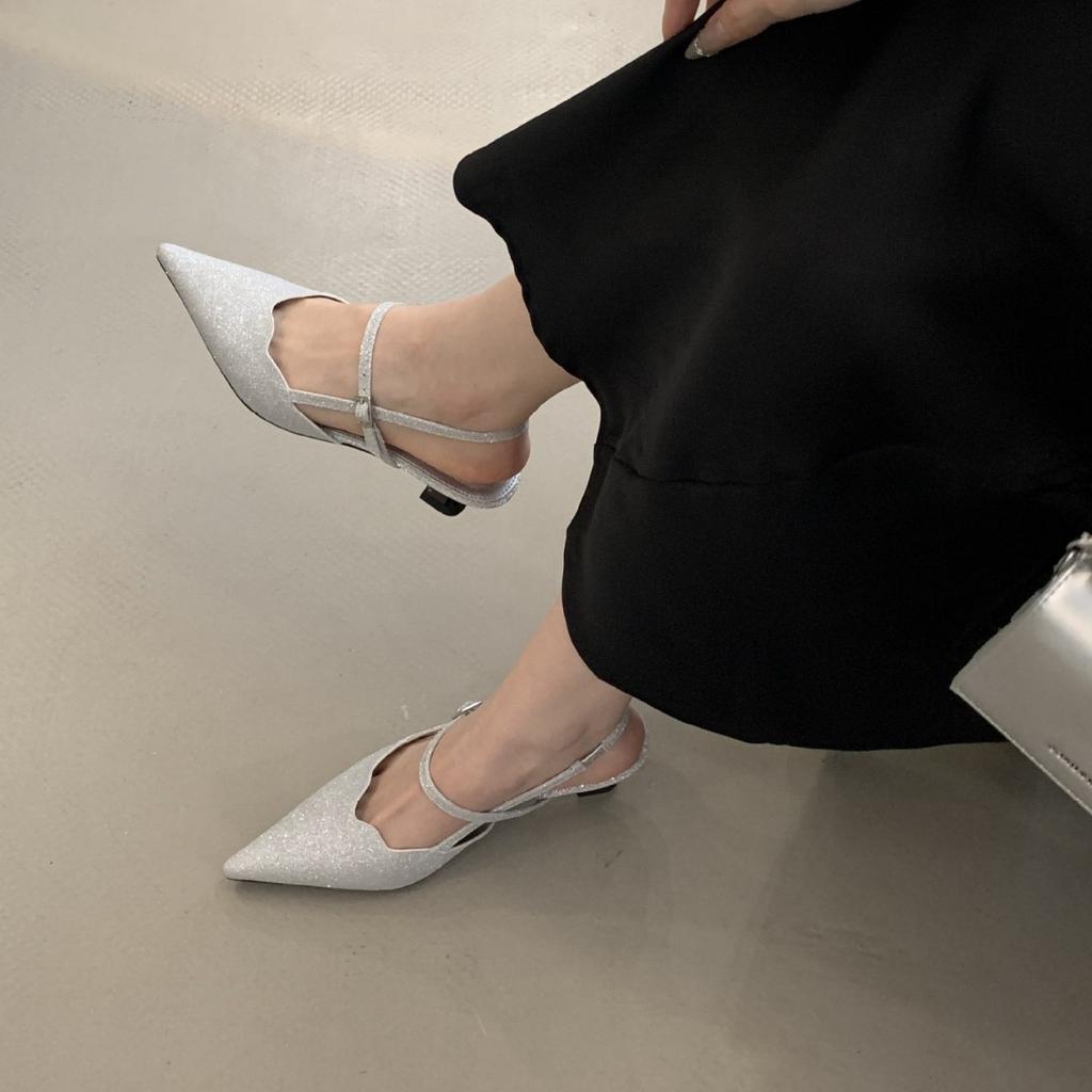 Fashion Sandals Stiletto Heels Bling Bling Female Shoe 2025 Women's Med Bright Girls Comfort New Retro Summer Sexy Low Medium Clear Poin