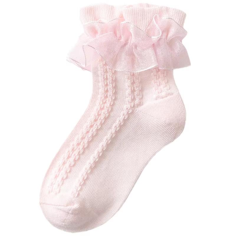 1 Pairs Girls Socks Lace Ruffle Socks Princess Mesh Children Ankle Short Breathable Cotton White Pink Boys Toddler Sock 1-12year