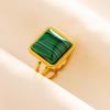 Green Striped Stone Vintage Gold Color Stainless Steel Open Adjustable Rings For Women Men Accessories Finger Jewelry Sun Flower
