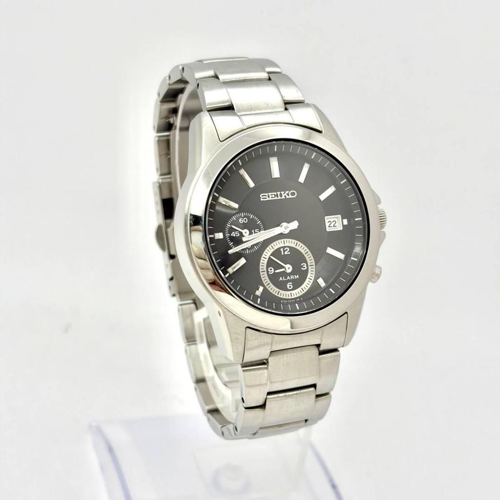 [New battery] SEIKO Men's watch Silver Date 5T24-0AA0 760843 Genuine belt Engraved Alarm unknown