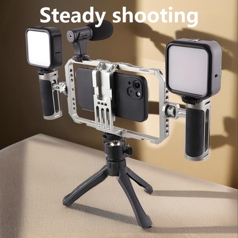 Aluminum Mobile Video Rig with Multiple Mounting Option & Ergonomic Handles Phone Stabilizers Cage set for Steady Shot