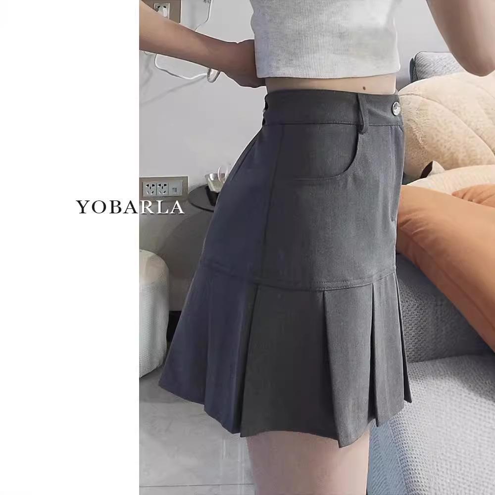 

Women s High Waist Gray Pleated Mini Skirt - Slimming A-line Summer Skirt Plus Size 2XL сірий колір