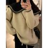Contrasting Color Doll Collar Sweater Female Spring and Autumn Small Lazy Wind Loose Soft Waxy Sweet Thickened Knitted Top