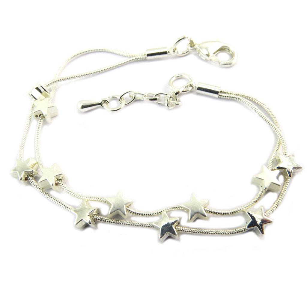 Les Trésors De Lily [P8460] - Silver 'Une Etoile Est Née' Designer Bracelet - 2 Rows - 6x6 Mm