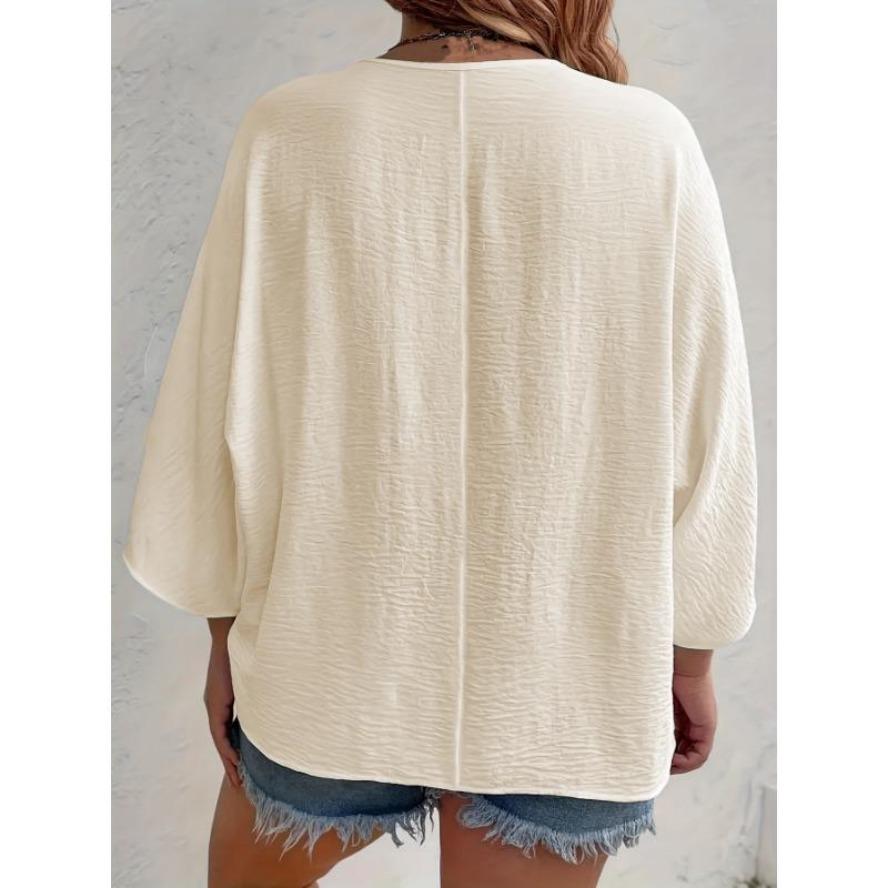 Camicette e camicie con scollo a V, maniche a 3/4, stampa tinta unita, moda casual, estate e primavera