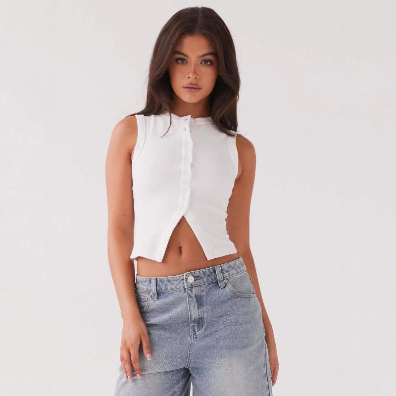 

Жіночі модні повсякденні літні весняні одноколірні блузки та сорочки з V-подібним вирізом без рукавів і принтом XL білий