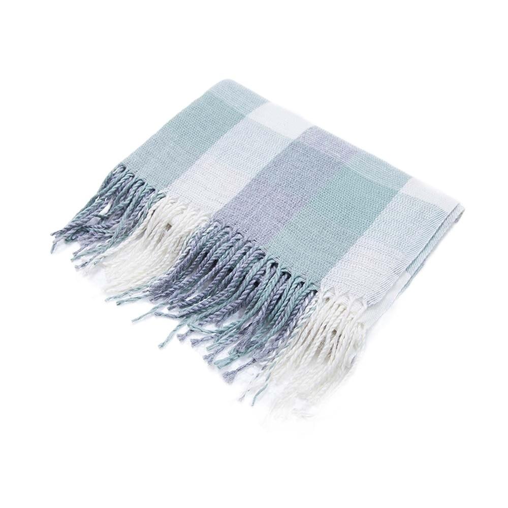 Soft Classic Plaid Scarf Cold-proof Long Neckscarf with Tassel Large Knitted Wool Shawl Winter