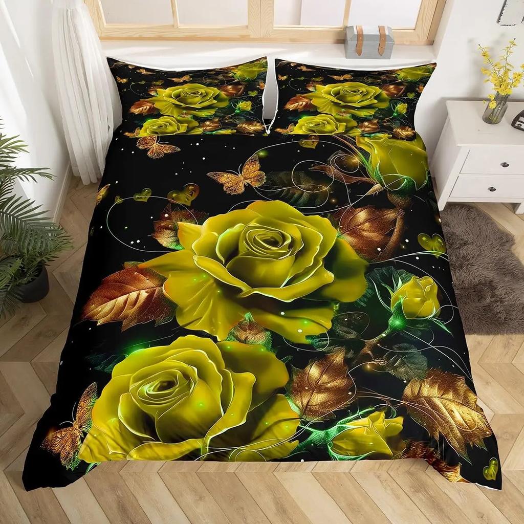 Red Roses Duvet Cover Twin Queen Happy Valentine'S Day Bedding Set Romantic Flowers Comforter Cover Cute Love Heart Quilt Cover