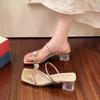 Fashion Shoes Woman 2025 Transparent Slippers Square heel Luxury Slides Heeled Mules Rubber Flip Flops Pantofle Block Designer High Hawa