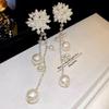 Imitation Pearl Flowers Fringe Long Dangle Earrings For Women Elegant Temperament Dainty  Luxury Jewelry