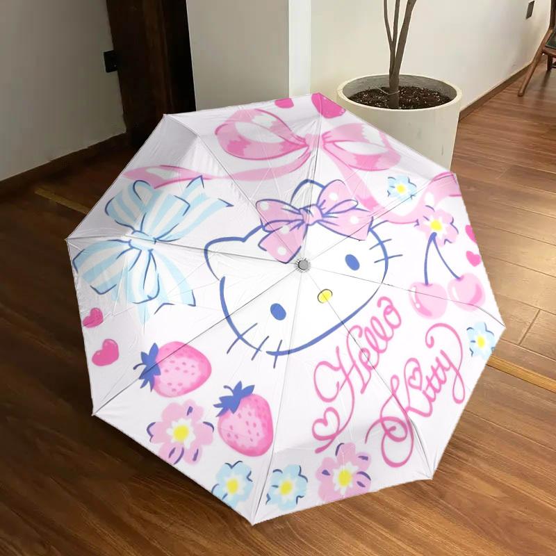 1pc Hello Kitty Floral Bows Umbrella with Plastic Handle,Suitable for All Seasons Home Travel Outdoor UmbrellaSanlio543