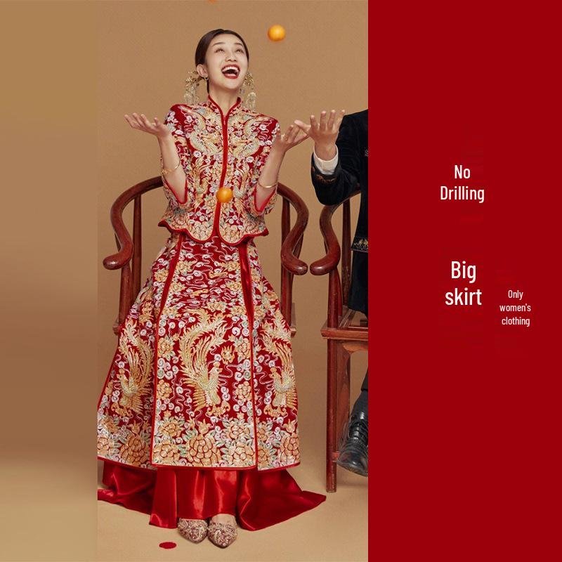 

Платье невесты Xiuhe зимы 2023 года: Высококачественное бархатное свадебное платье ханьфу с драконом и фениксом M