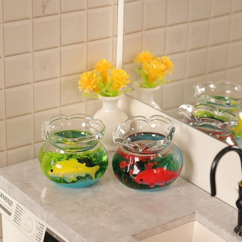 3*2cm 1/12 Fish Tank Plastic Fish Tank Bowl Dollhouse Decals  1/6 1/12 Dollhouse Decoration