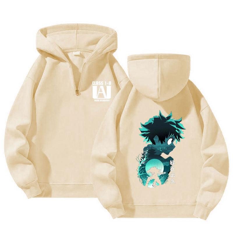 Anime My Hero Academia Harajuku Midoriya Izuku Manga Bluzy z kapturem zapinane na ćwierć zamek Kreskówkowe męskie bluzy pulowerowe na wiosnę i jesień