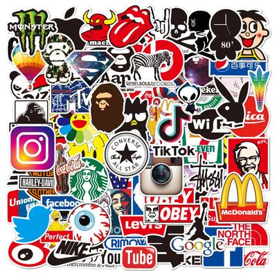 Markenlogo Aufkleber 70 Trendige Mode Logo Aufkleber Geeignet für Fahrrad und mehr Set, Aufkleber, Designs, Packung, Koffer, Laptops, Helme,