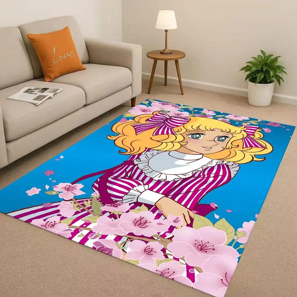 Retro  Candy Candy Sweet Girl Cartoon Room Non-Slip Area Rug Soft Carpet for Bedroom Playroom Sofa,Easy Clean Home Decor Doormat