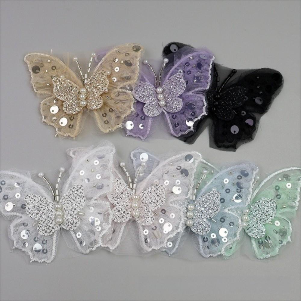 Double-Layered Sequins Butterfly Applique Hand-Sewn DIY Clothes Embellishment  Footwear Enhancement