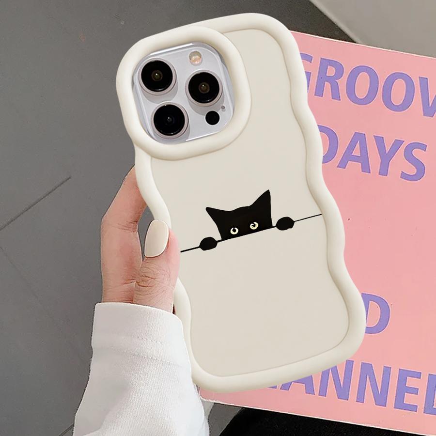Soft Phone Cover Case for iPhone 8 11 14 XR 15 Plus 16 Pro Max 13 17 Air 12 Cute Line Cat