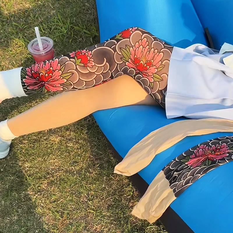 Dámské sexy potištěné punčochové kalhoty falešné tetování pivoňka punčochové kalhoty ženská perspektiva síťované legíny nylonové ponožky