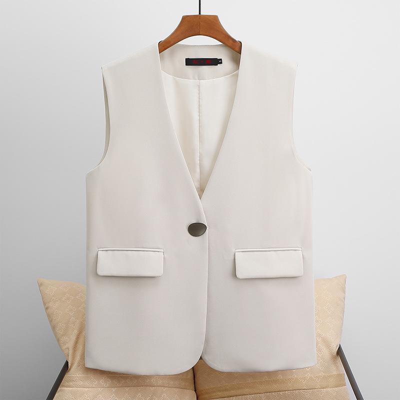2025 Women's Slim V-Neck Sleeveless One-Button Vest - Spring/Autumn