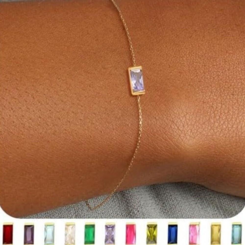Square Zircon Gold Plated Bracelet Sparkling Minimalist Bracelet Fashion Birthstone Bracelet  Daily