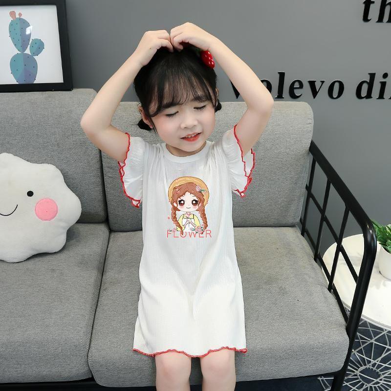 Girls Summer Lightweight Ice Silk Nightgown Home Sleepwear for Air Conditioned Rooms