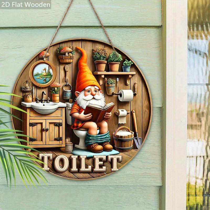 Rustic Wooden Toilet Sign with Charming Gnome Pattern - Decorative Plaque for Bathroom - Ideal Toilet Hanging Ornament MIT