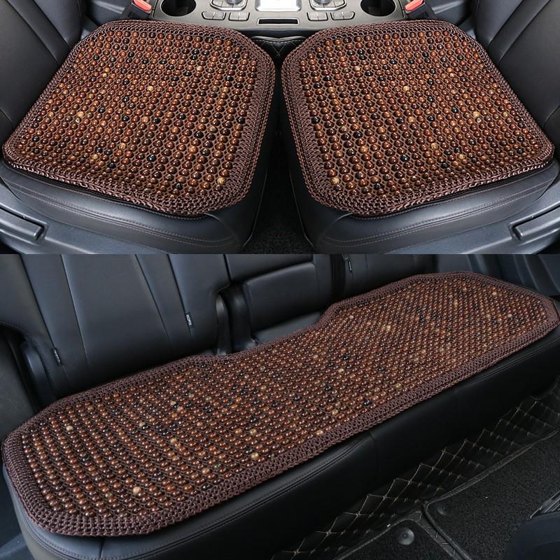 Four Seasons Universal Car Seat Cushion Set: Cooling Summer Pad with Breathable Wooden Beads and Bodhi Rattan Mat