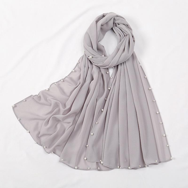 Hot-selling popular chiffon long towel plus small pearl women's gold and silver pearl headscarf