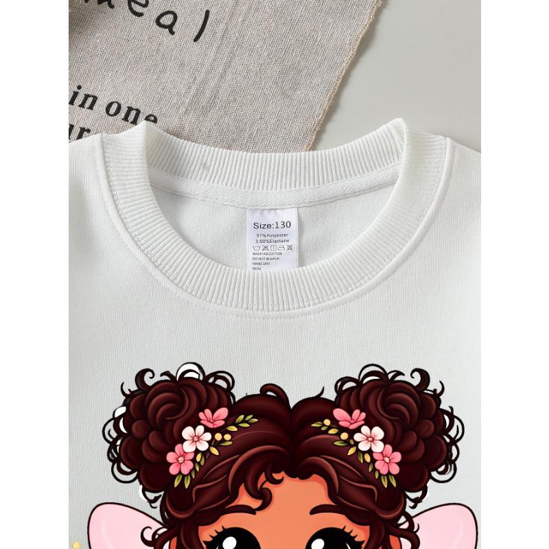 European sizes Girls Soft Crewneck Sweatshirt Cute Fairy Girl with Star Wand Print, Casual for Fall Winter, Ideal Holiday Present.