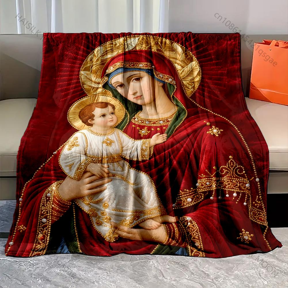 Multi Size God Virgin Mary Print Warm and Comfortable Blanket for Home Sofa Bed Travel Camping Picnic RV Luxury Gifts