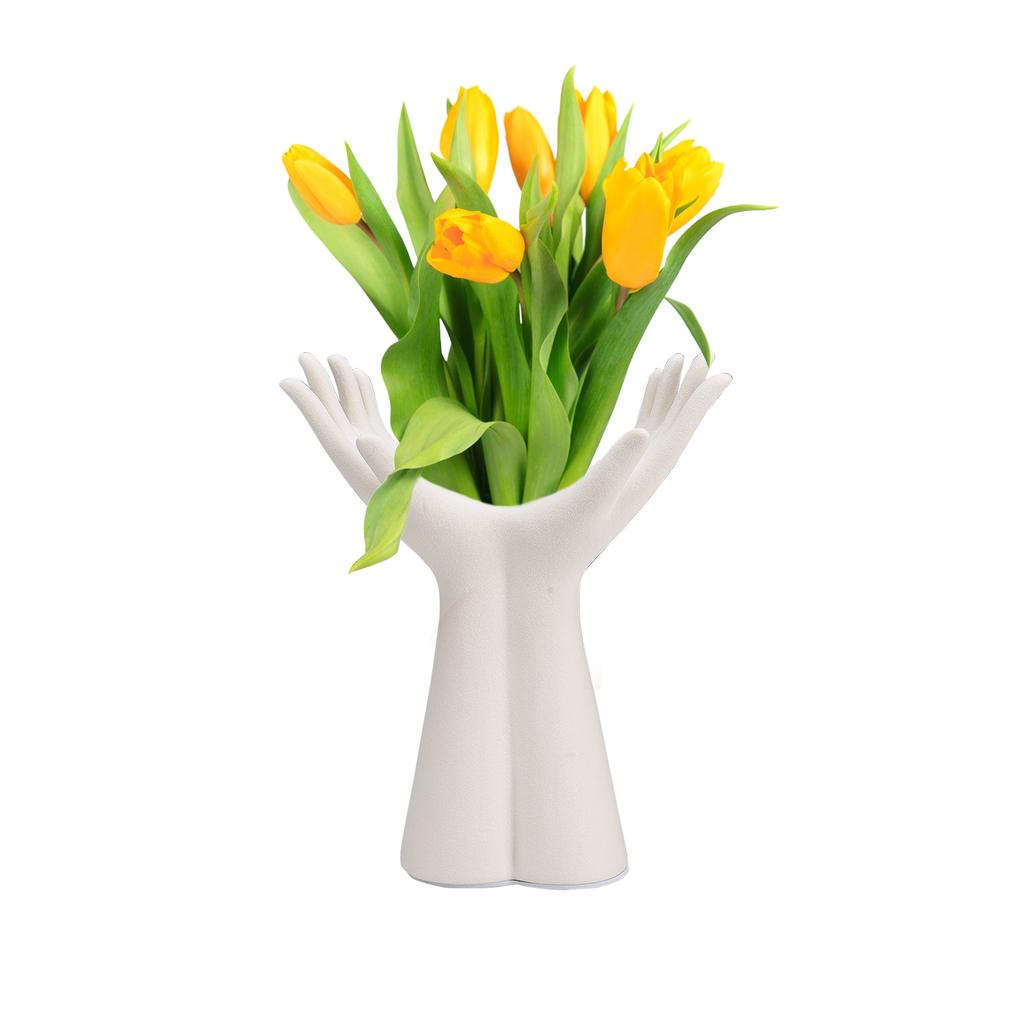 Hand Vase White Matte Ceramic Modern Flower Vase for Living Room Bedroom Dining Room