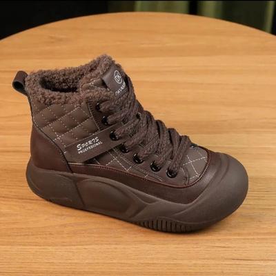 Soft Leather European Station Velvet Warm New Short Boots Women's Winter 2024 New Popular Cotton Shoes Lamb Wool High-top Shoes