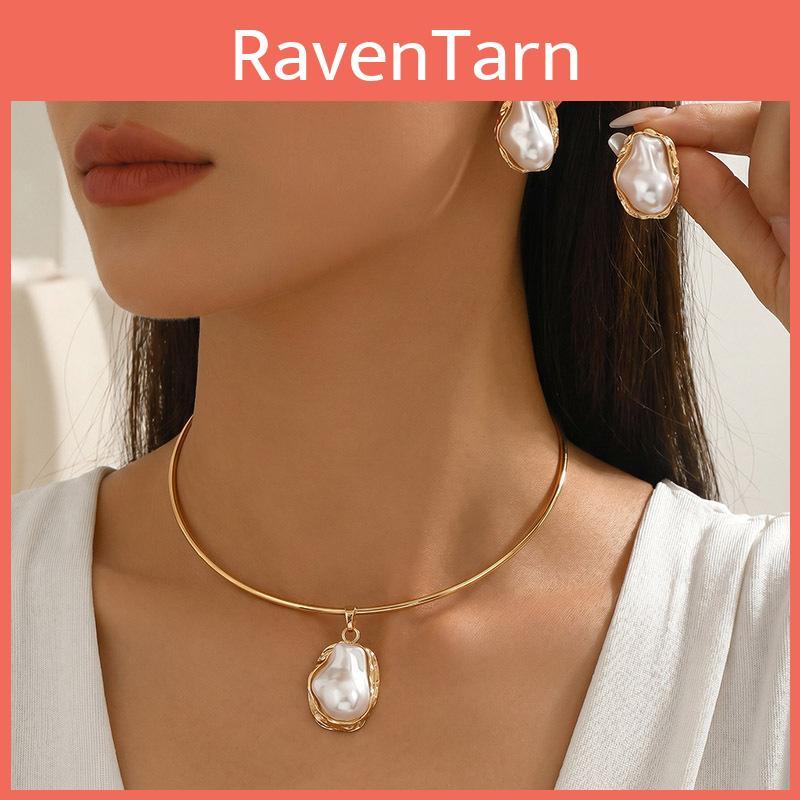 Punk Geometric Necklace And Ear Stud Set For Women With Electroplated Zinc Alloy Jewelry