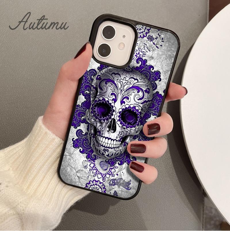 Mexican Skull Flower Phone Case for iPhone 11 12 13 14 Pro Max mini X XR XS SE 2020 6S 7 8 Plus Samsung Galaxy S21 S22 shell