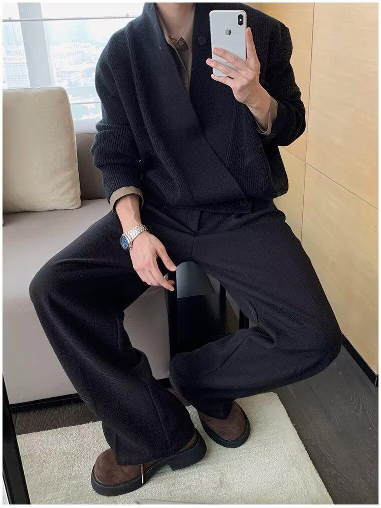 Men's Retro Japanese Cardigan - Autumn/Winter Heavyweight Knit Robe with Diagonal Placket