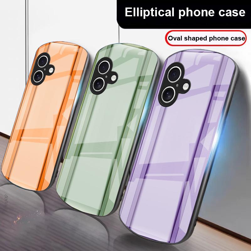 Golden orange border For iPhone 17 16 15 14 13 Plus 12 mini 11 Pro Max XR Xs Max X 7 8 6S 22 20 Elliptical glass phone case